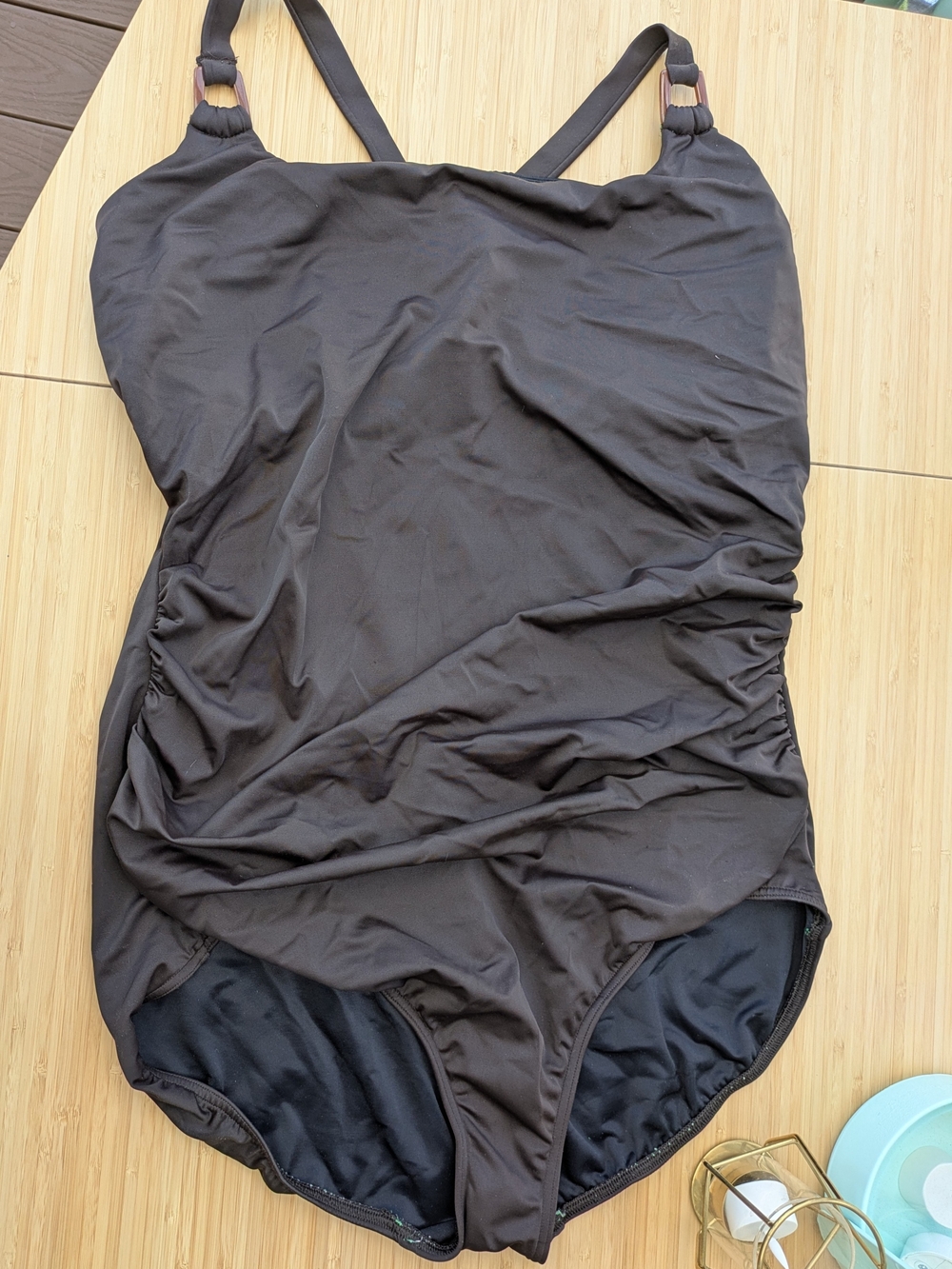 Lands' End Black One-Piece Swimsuit with Ring-Detail Straps